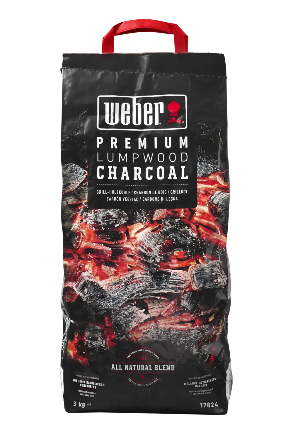 Weber_premium_faszen,_3_kg_(17824)_3 bükkből, gyertyánból, nyírfából, tölgyfából és almafából készült Weber Lumpwood faszén gyorsan és forrón ég