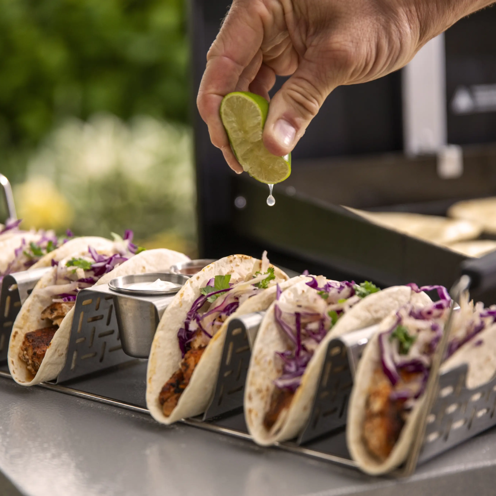 Állvány 6 db taco számára, rozsdamentes acél